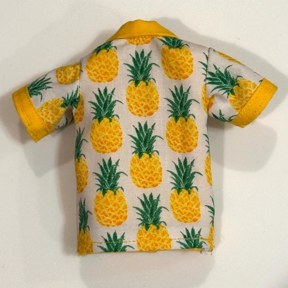 Handcrafted pineapple print doll shirt lined in yellow - Picture 6 of 6